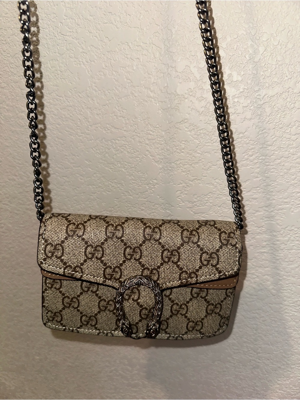 Mini Crossbody with Brown Trim and Silver Chain